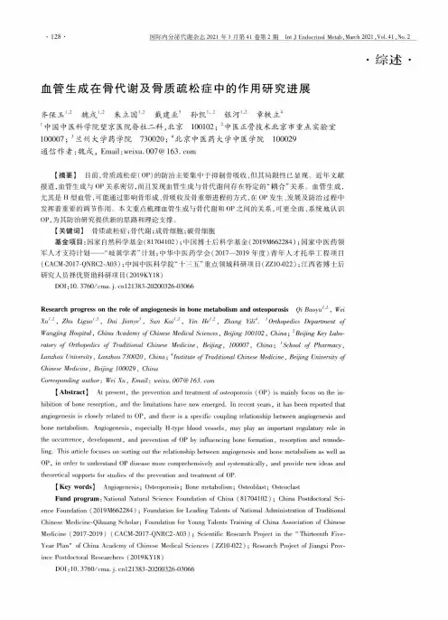血管生成在骨代谢及骨质疏松症中的作用研究进展