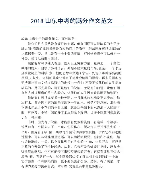 2018山东中考的满分作文范文