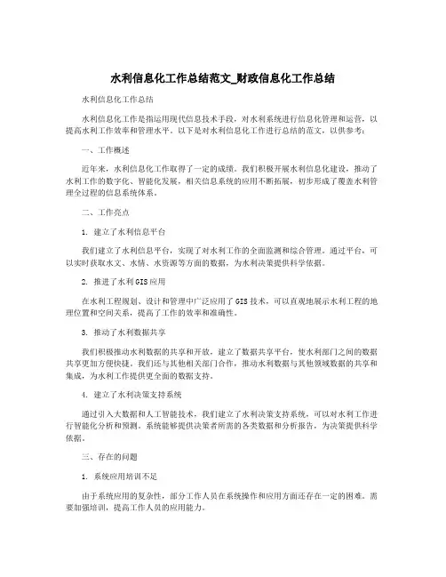 水利信息化工作总结范文_财政信息化工作总结