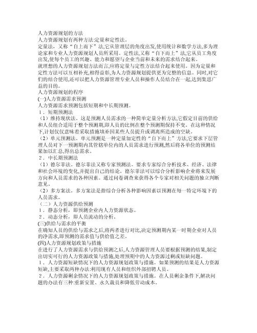 人力资源规划的方法