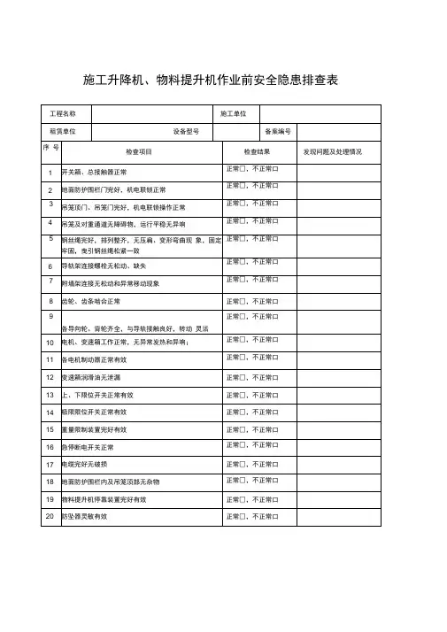 起重机械隐患排查表