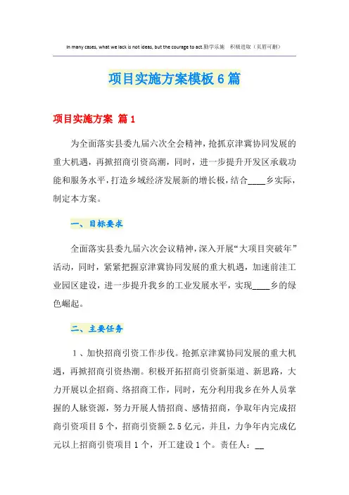项目实施方案模板6篇