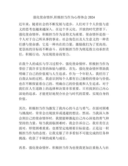 强化使命情怀,积极担当作为心得体会2024