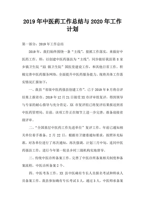 2019年中医药工作总结与2020年工作计划