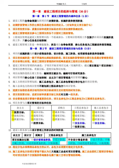 2018一级建造师《管理》必背考点