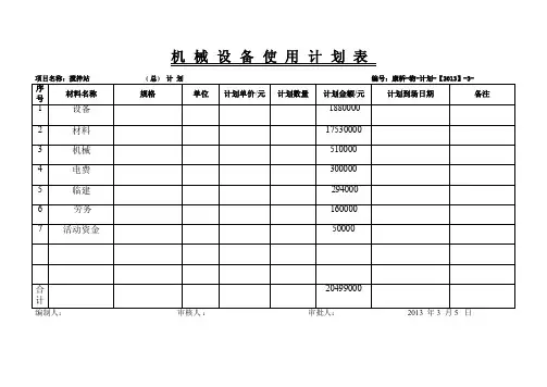 机械设备使用计划表