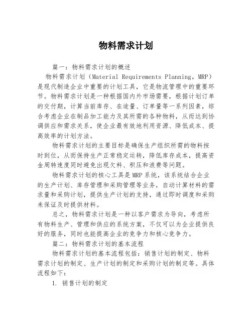 物料需求计划3篇