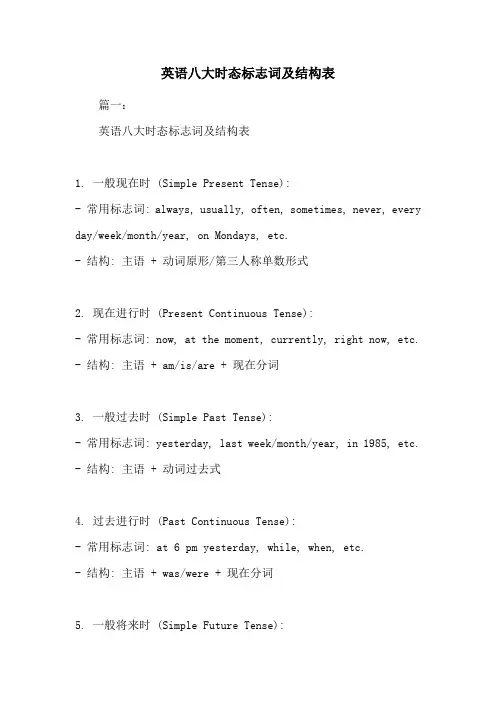 英语八大时态标志词及结构表