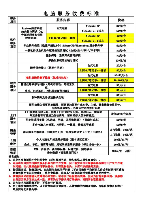 电脑服务收费标准
