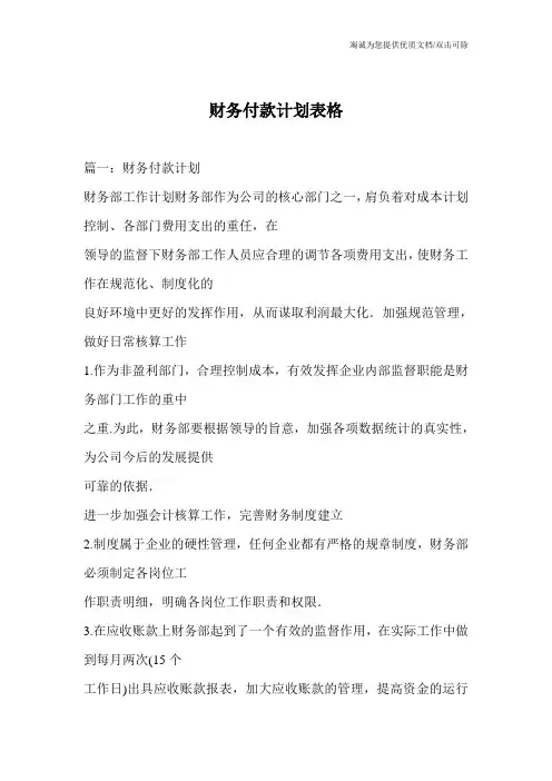 财务付款计划表格