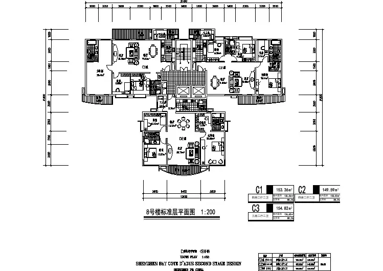 T型户型图纸_cad设计蔚蓝海岸8号楼