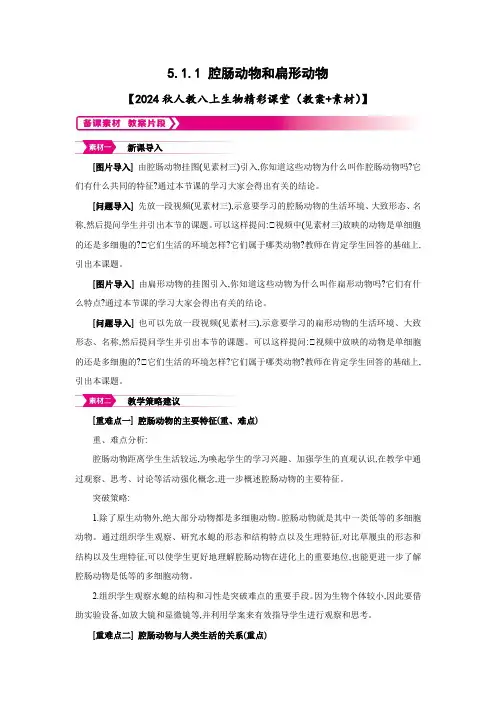 5.1.1 腔肠动物和扁形动物 【2024秋人教八上生物精彩课堂(素材+教案+导学案)】
