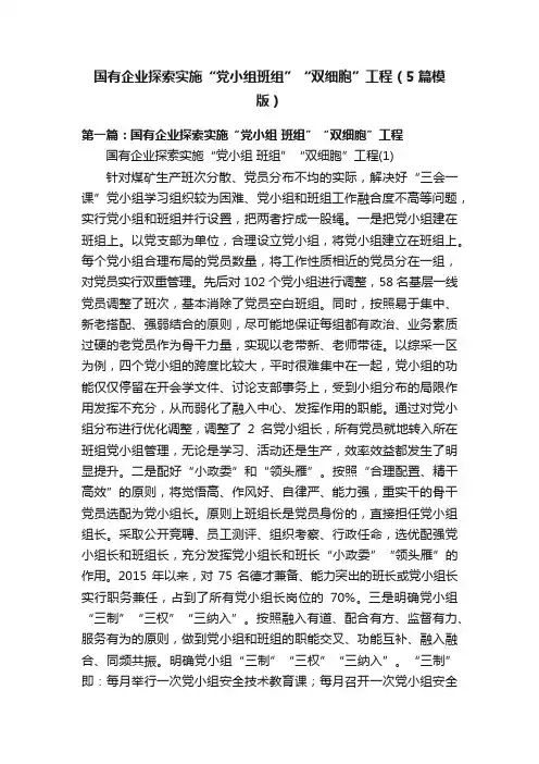 国有企业探索实施“党小组班组”“双细胞”工程（5篇模版）
