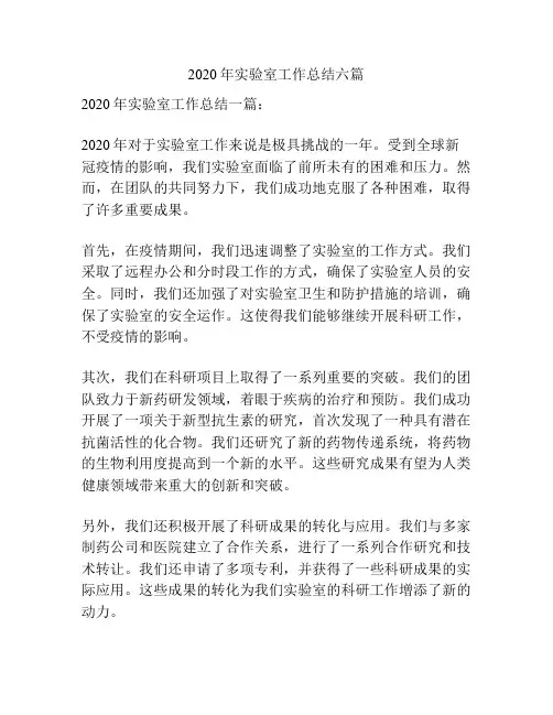 2020年实验室工作总结六篇