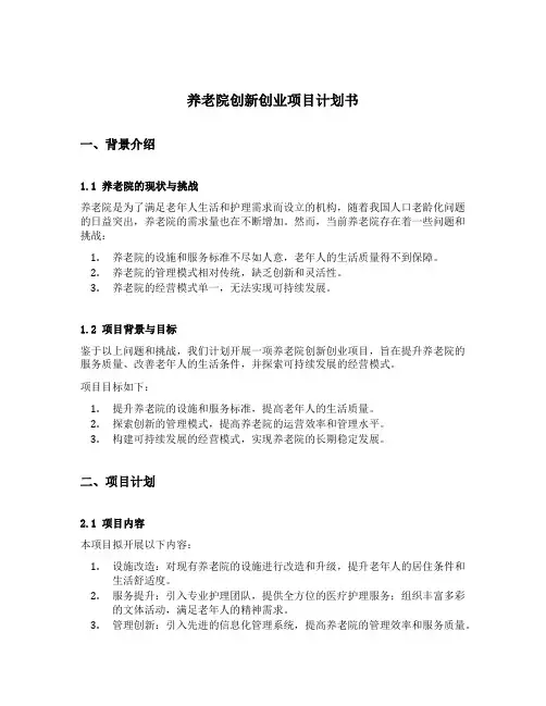 养老院创新创业项目计划书