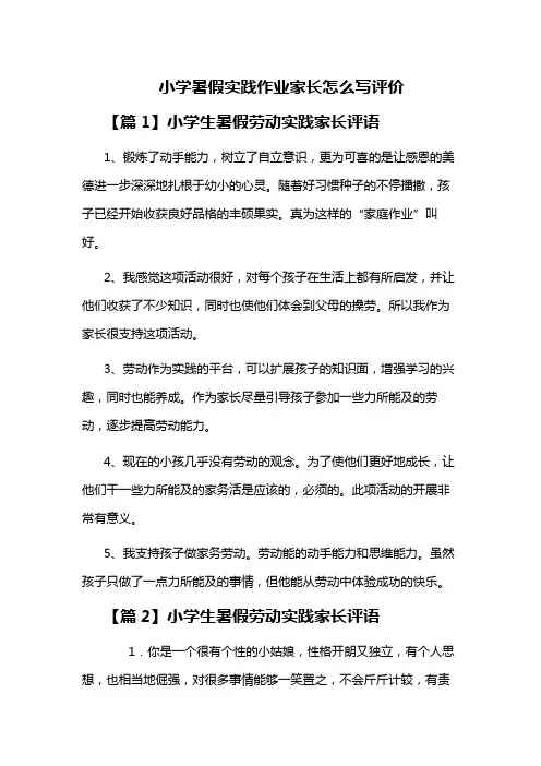 小学暑假实践作业家长怎么写评价
