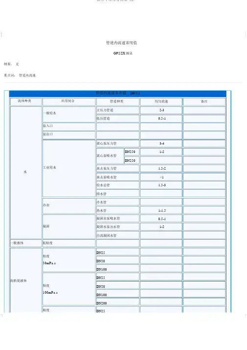 管道内流速常用值(精)