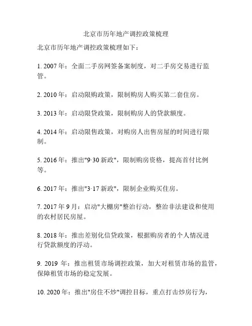 北京市历年地产调控政策梳理