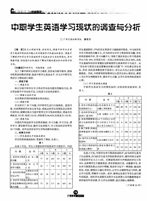 中职学生英语学习现状的调查与分析