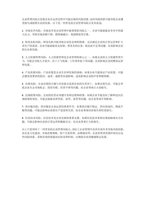 企业管理风险点表述