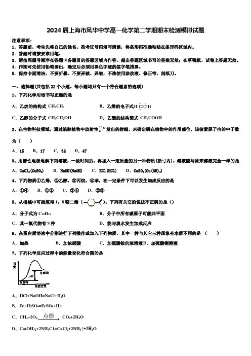 2024届上海市风华中学高一化学第二学期期末检测模拟试题含解析