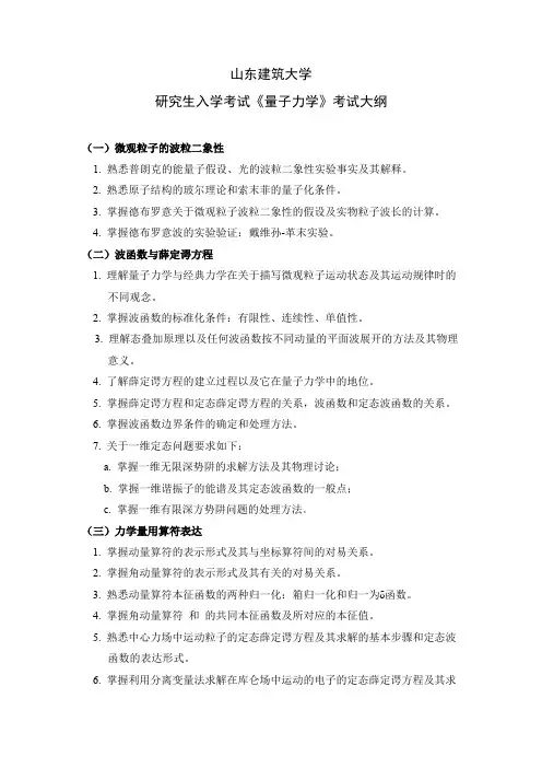 山东建筑大学量子力学2020年考研专业课初试大纲