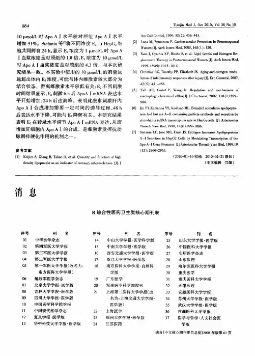 R综合性医药卫生类核心期刊表