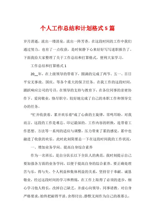 个人工作总结和计划格式5篇