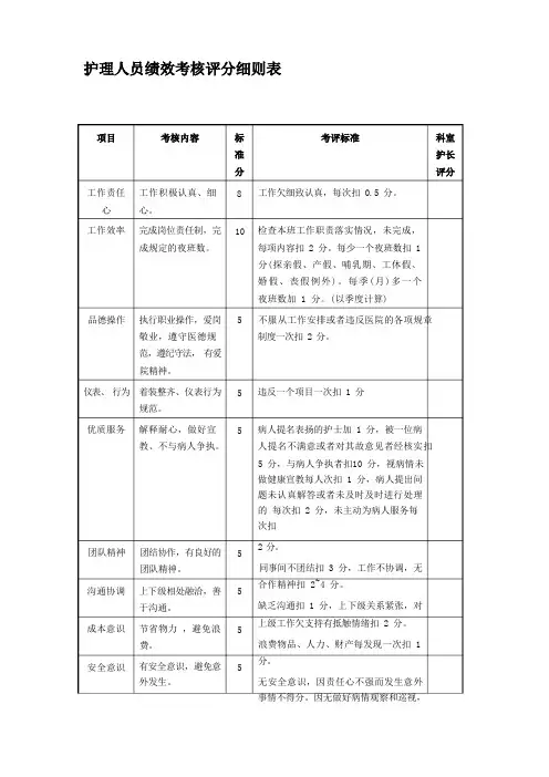 护士进阶考核量表