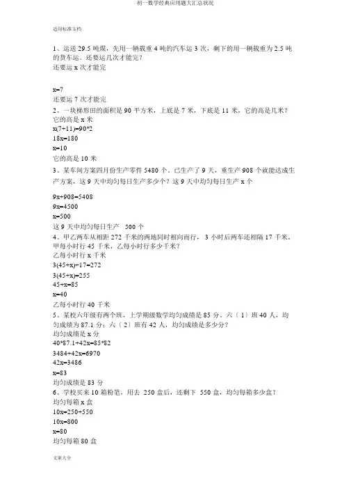 初一数学经典应用题大汇总情况