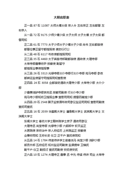 大明官职表