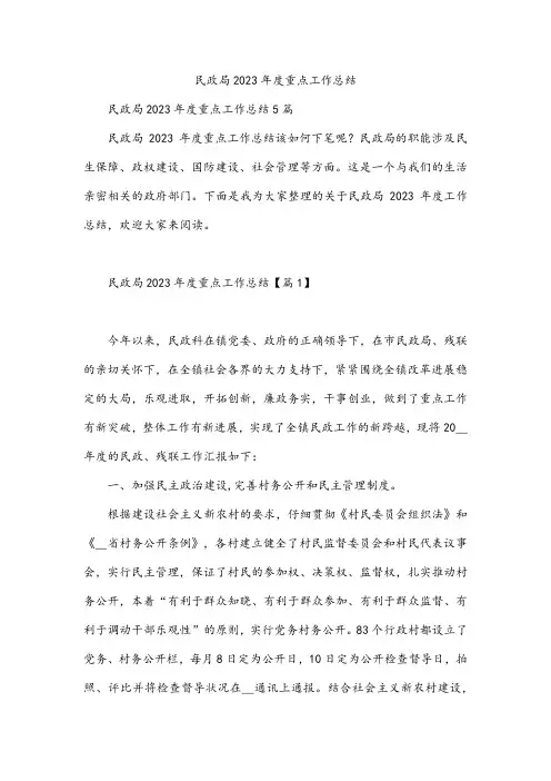民政局2023年度重点工作总结