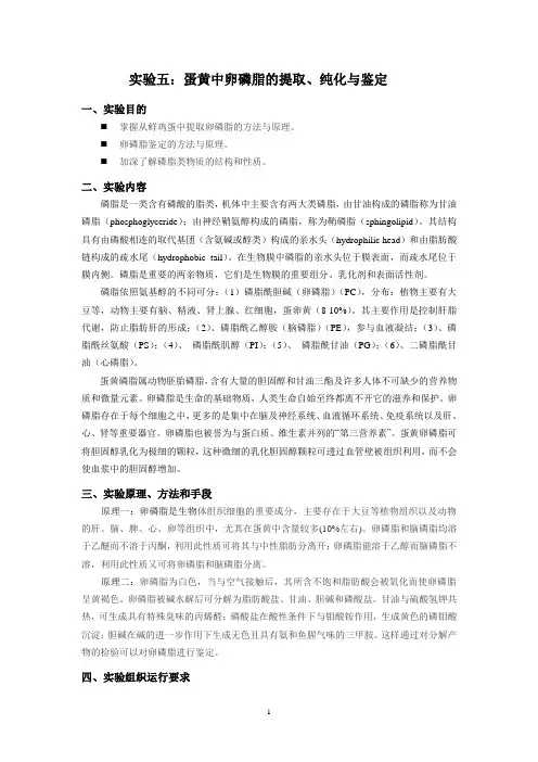 实验五、蛋黄中卵磷脂的提取、纯化与鉴定