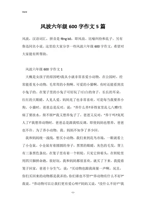 风波六年级600字作文5篇