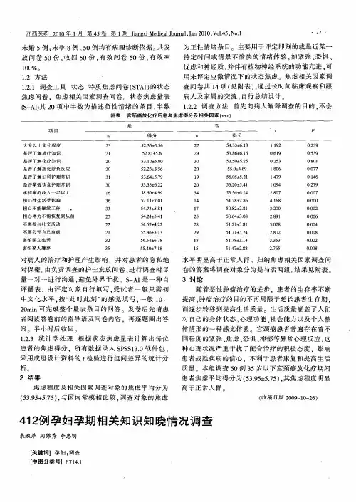 412例孕妇孕期相关知识知晓情况调查