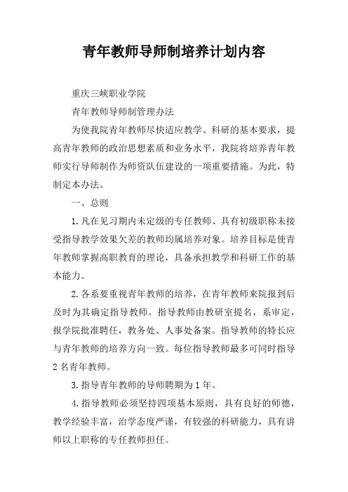 青年教师导师制培养计划内容