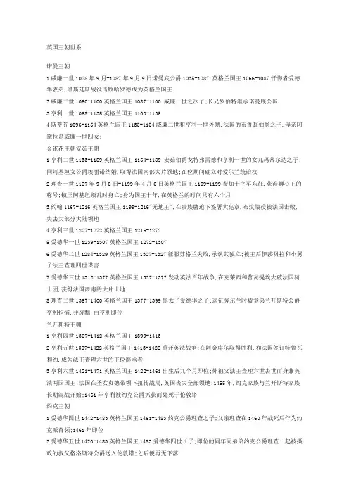 英国王朝世系
