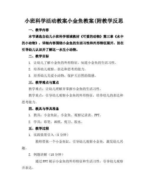 小班科学活动教案小金鱼教案(附教学反思