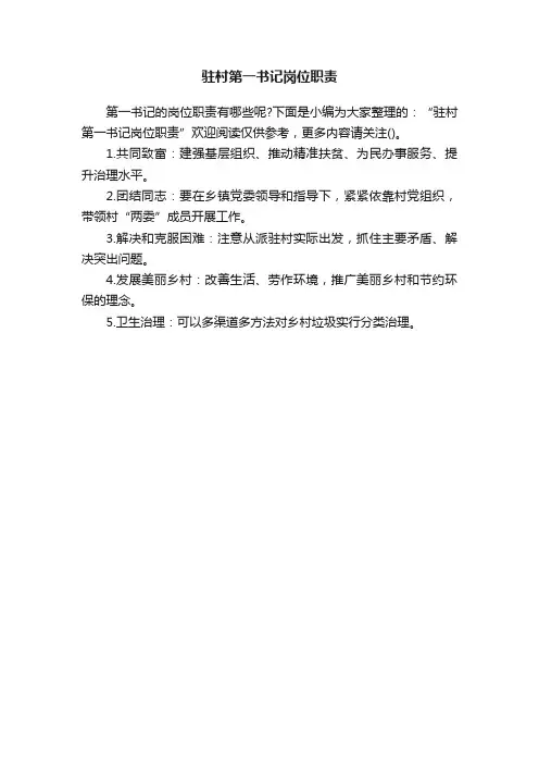 驻村第一书记岗位职责