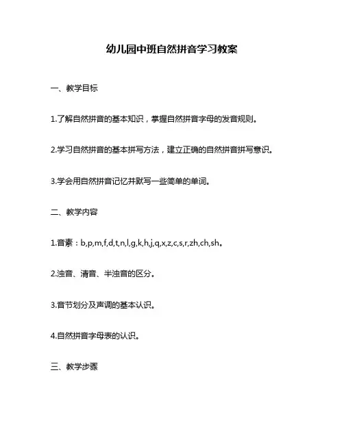 幼儿园中班自然拼音学习教案