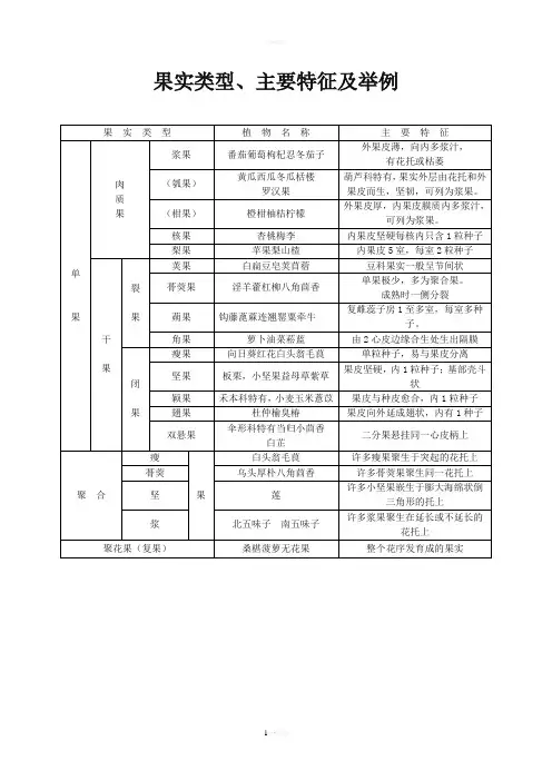 果实类型实例和主要特征