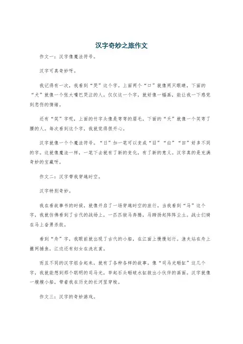汉字奇妙之旅作文