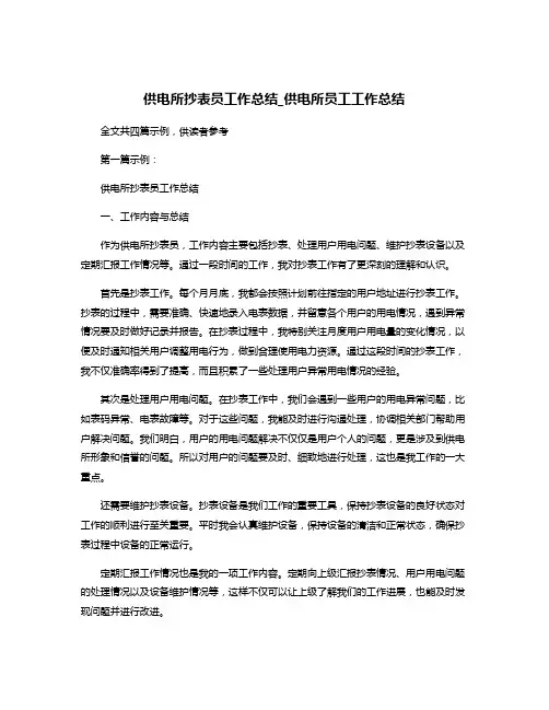 供电所抄表员工作总结_供电所员工工作总结