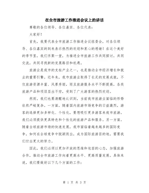 在全市旅游工作推进会议上的讲话