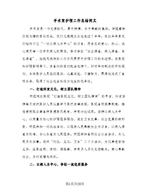 2024年手术室护理工作总结例文(八篇)