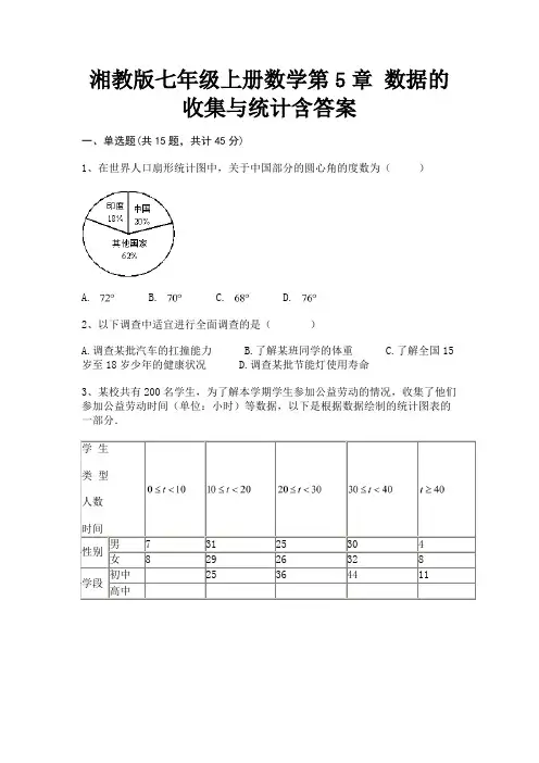 (核定版)湘教版七年级上册数学第5章 数据的收集与统计含答案