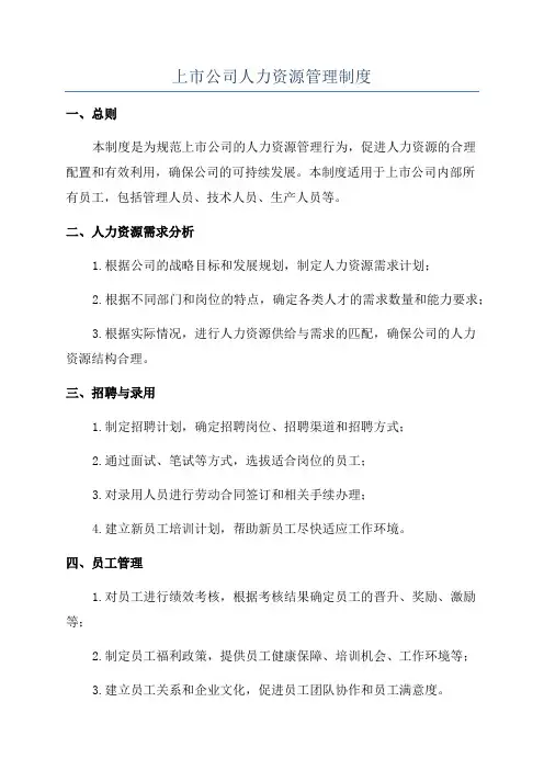 上市公司人力资源管理制度