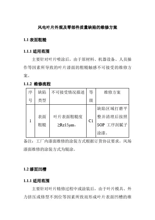 风电叶片外观及零部件质量缺陷的维修方案