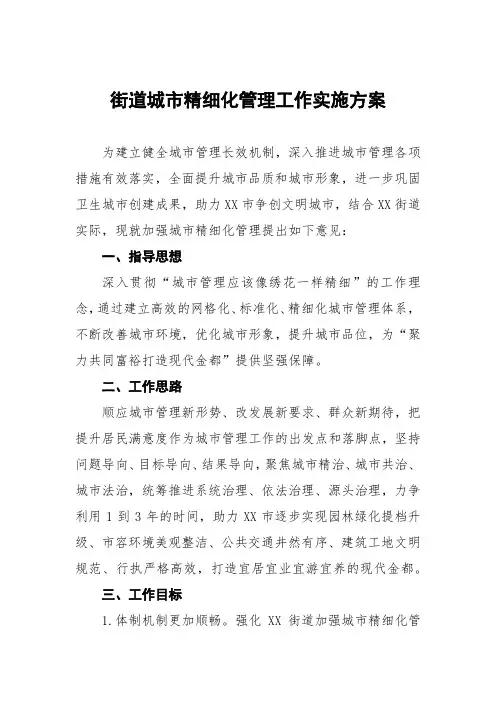 街道城市精细化管理工作实施方案