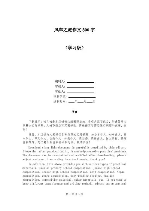 风车之旅作文800字